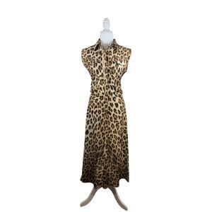 Mango Sleeveless Leopard-print Button Shirt Dress Size 4